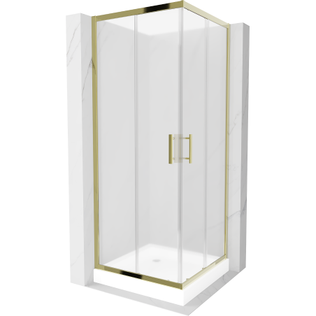 Mexen Rio square shower enclosure 80 x 80 cm, frosted, gold + Rio tray, white - 860-080-080-50-30-4510