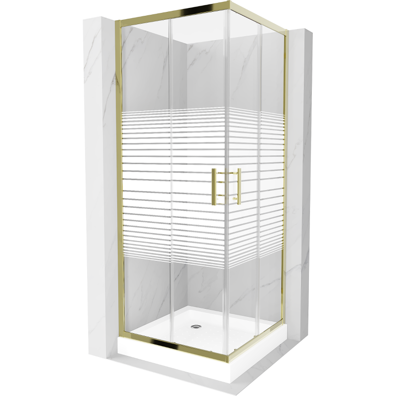 Mexen Rio square shower enclosure 80 x 80 cm, white stripes, gold + Rio tray, white - 860-080-080-50-20-4510