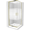 Mexen Rio 80 x 80 cm square shower cabin, white stripes, gold + tray, white - 860-080-080-50-20-4510