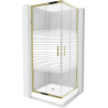 Mexen Rio square shower cubicle 80 x 80 cm, Stripes, Gold + shower tray Rio, White - 860-080-080-50-20-4510