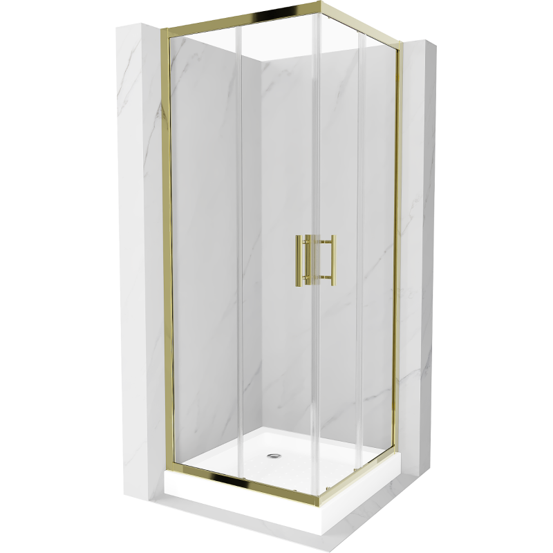 Mexen Rio 80 x 80 cm square shower enclosure, transparent, gold + Rio shower tray, white - 860-080-080-50-00-4510