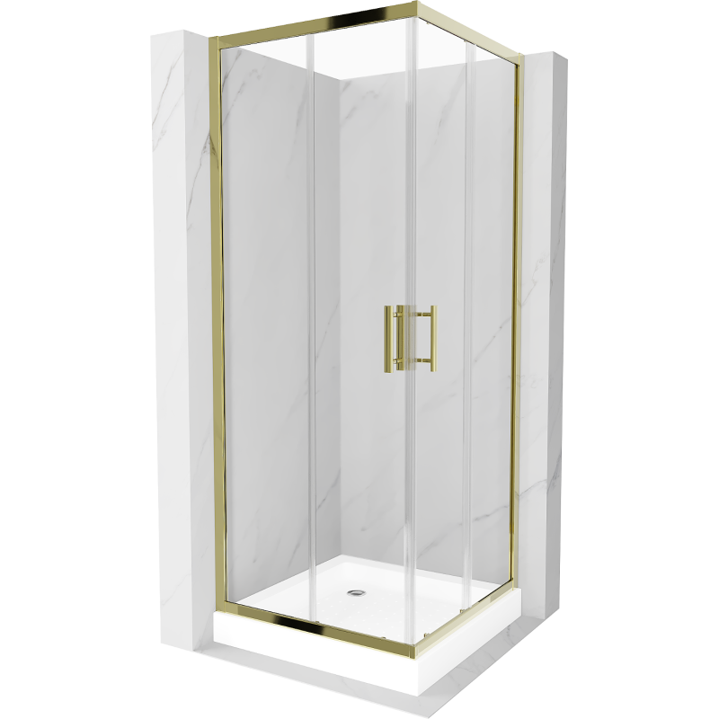 Mexen Rio square shower cubicle 80 x 80 cm, Transparent, Gold + shower tray Rio, White - 860-080-080-50-00-4510
