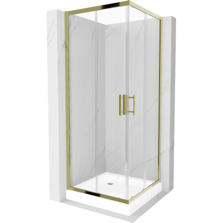 Mexen Rio 80 x 80 cm square shower enclosure, transparent, gold + Rio shower tray, white - 860-080-080-50-00-4510