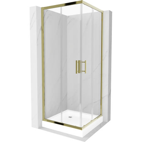 Mexen Rio square shower cubicle 80 x 80 cm, Transparent, Gold + shower tray Rio, White - 860-080-080-50-00-4510