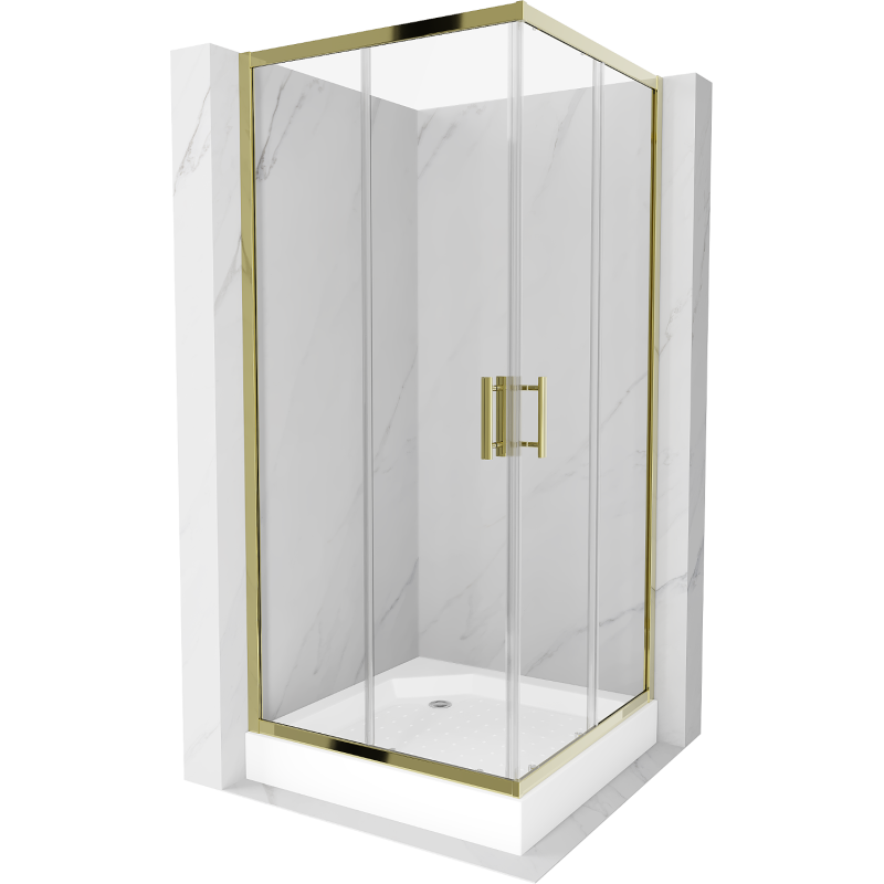 Mexen Rio square shower cabin 90 x 90 cm, transparent, gold + Rio shower tray, white - 860-090-090-50-00-4510