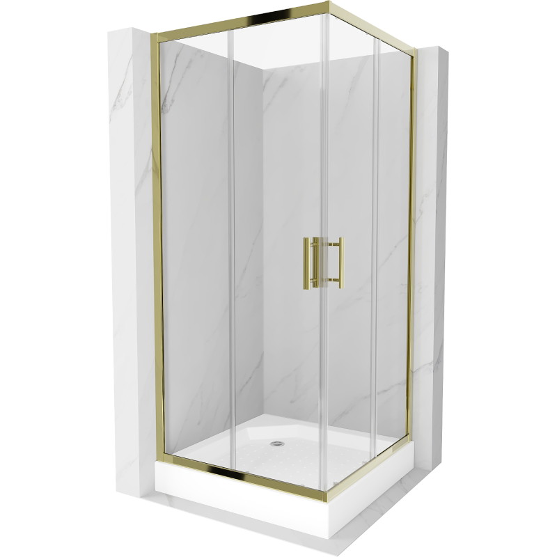 Mexen Rio square shower cabin 90 x 90 cm, transparent, gold + shower tray, white - 860-090-090-50-00-4510