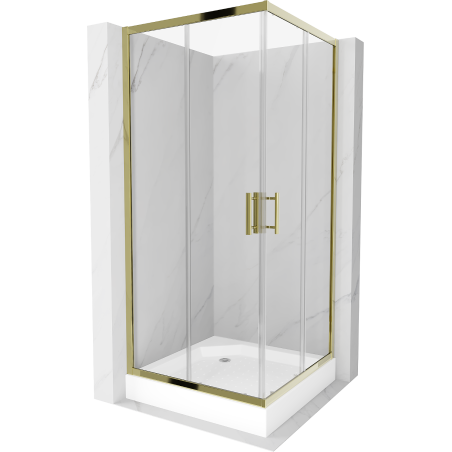 Mexen Rio square shower cabin 90 x 90 cm, transparent, gold + Rio shower tray, white - 860-090-090-50-00-4510