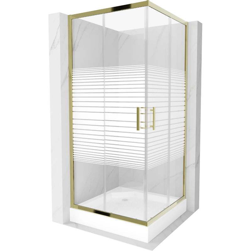 Mexen Rio square shower cabin 90 x 90 cm, white stripes, gold + Rio tray, white - 860-090-090-50-20-4510