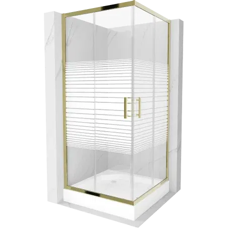 Mexen Rio square shower cabin 90 x 90 cm, white stripes, gold + tray, white - 860-090-090-50-20-4510