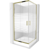 Mexen Rio square shower cabin 90 x 90 cm, white stripes, gold + Rio tray, white - 860-090-090-50-20-4510