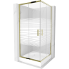 Mexen Rio square shower cubicle 90 x 90 cm, Stripes, Gold + shower tray Rio, White - 860-090-090-50-20-4510