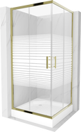 Mexen Rio square shower cabin 90 x 90 cm, white stripes, gold + tray, white - 860-090-090-50-20-4510