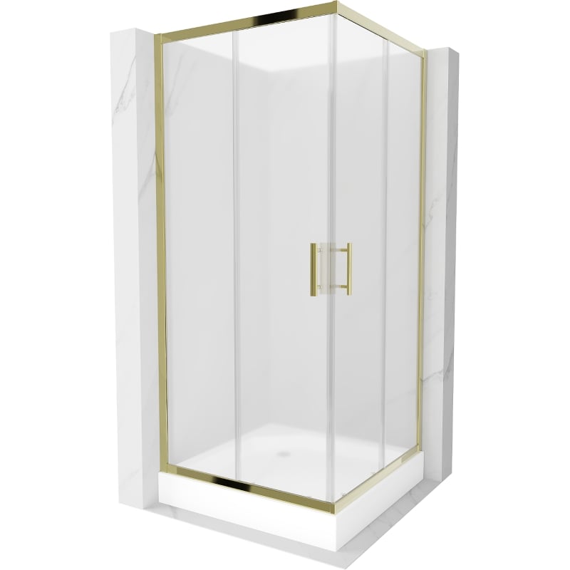 Mexen Rio square shower cabin 90 x 90 cm, frost, gold + tray, white - 860-090-090-50-30-4510