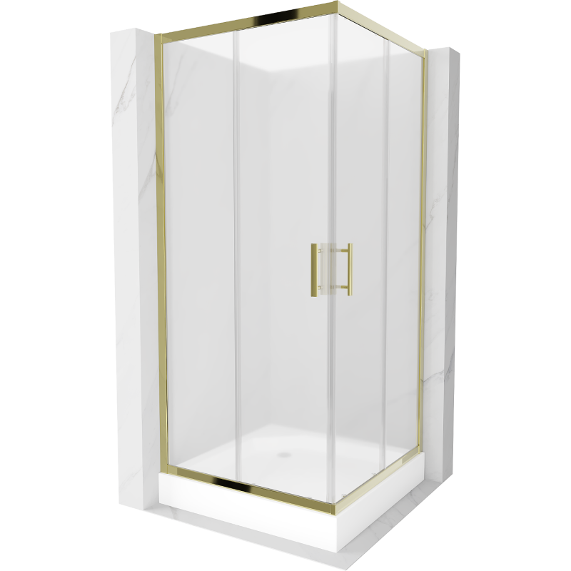 Mexen Rio square shower enclosure 90 x 90 cm, frost, gold + Rio shower tray, white - 860-090-090-50-30-4510