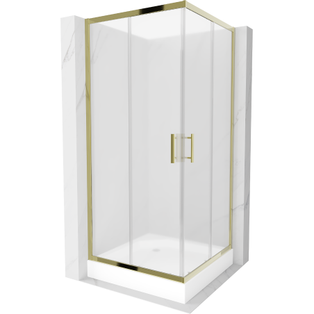 Mexen Rio 90 x 90 cm Square Shower Cabin, Frosted, Gold + Shower Tray, White - 860-090-090-50-30-4510