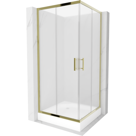 Mexen Rio square shower enclosure 90 x 90 cm, frost, gold + Rio shower tray, white - 860-090-090-50-30-4510