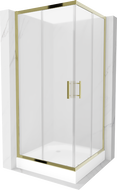 Mexen Rio 90 x 90 cm Square Shower Cabin, Frosted, Gold + Shower Tray, White - 860-090-090-50-30-4510