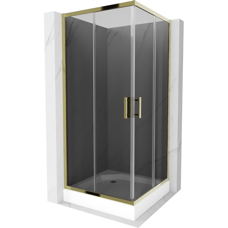 Mexen Rio square shower cabin 90 x 90 cm, graphite, gold + Rio shower tray, white - 860-090-090-50-40-4510