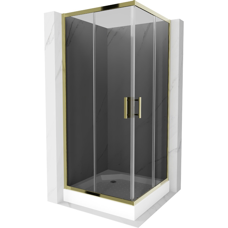 Mexen Rio square shower cabin 90 x 90 cm, graphite, gold + tray, white - 860-090-090-50-40-4510