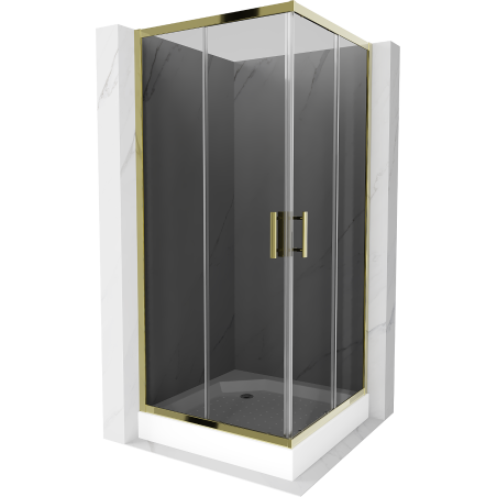 Mexen Rio square shower cabin 90 x 90 cm, graphite, gold + Rio shower tray, white - 860-090-090-50-40-4510