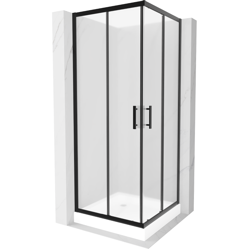 Mexen Rio square shower cubicle 80 x 80 cm, Frosted, Black + shower tray Rio, White - 860-080-080-70-30-4510