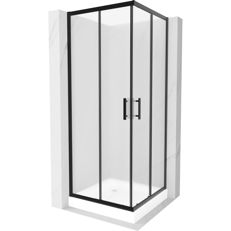Mexen Rio Square Shower Enclosure 80 x 80 cm, Frosted, Black + Rio Tray, White - 860-080-080-70-30-4510