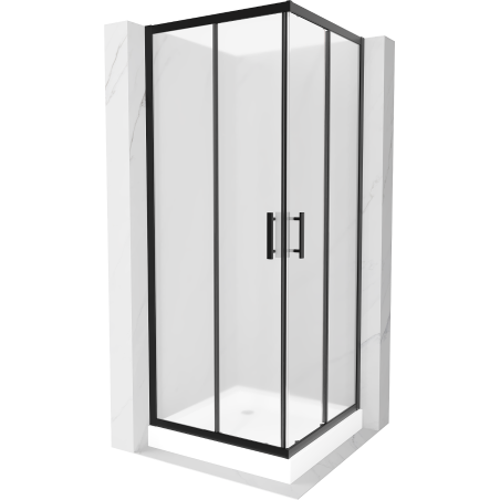 Mexen Rio square shower cabin 80 x 80 cm, frost, black + shower tray, white - 860-080-080-70-30-4510