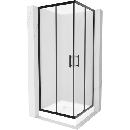 Mexen Rio Square Shower Enclosure 80 x 80 cm, Frosted, Black + Rio Tray, White - 860-080-080-70-30-4510