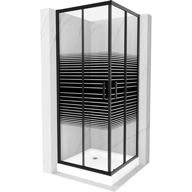 Mexen Rio square shower cabin 80 x 80 cm, black stripes, black + Rio shower tray, white - 860-080-080-70-20-4510