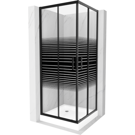 Mexen Rio square shower cabin 80 x 80 cm, black stripes, black + Rio shower tray, white - 860-080-080-70-20-4510
