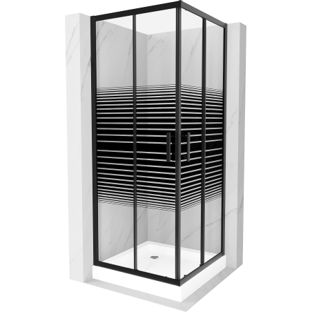 Mexen Rio square shower cubicle 80 x 80 cm, Stripes, Black + shower tray Rio, White - 860-080-080-70-20-4510