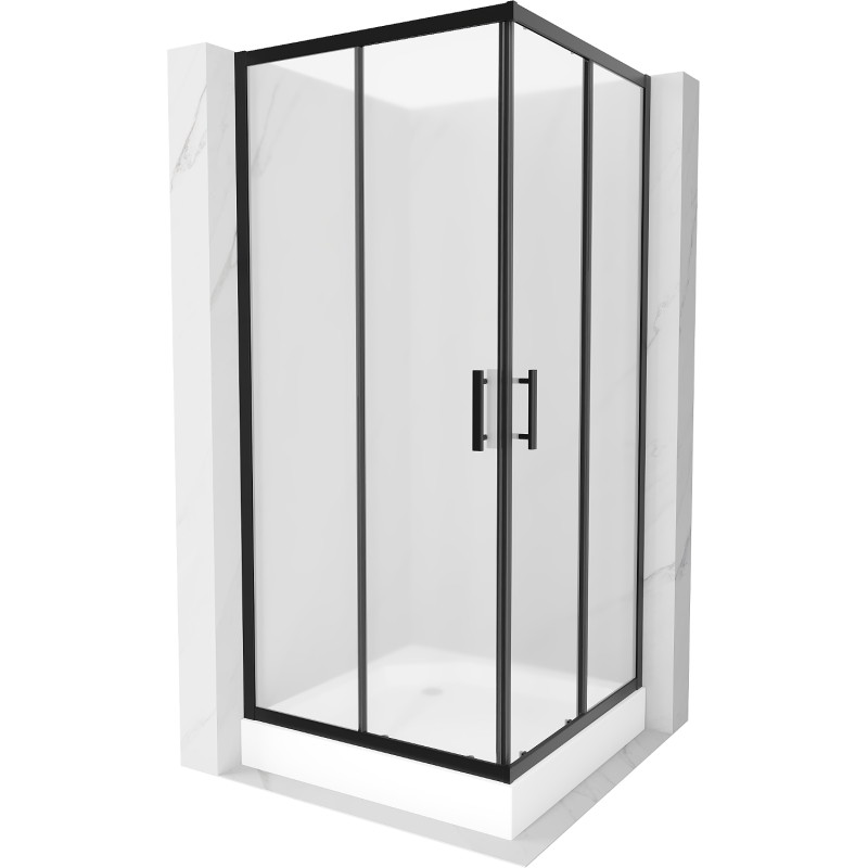 Mexen Rio 90 x 90 cm Square Shower Cabin, Frosted, Black + Tray, White - 860-090-090-70-30-4510