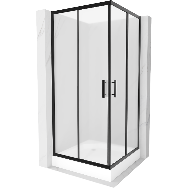 Mexen Rio Square Shower Enclosure 90 x 90 cm, Frosted, Black + Rio Shower Tray, White - 860-090-090-70-30-4510