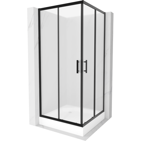 Mexen Rio square shower cubicle 90 x 90 cm, Frosted, Black + shower tray Rio, White - 860-090-090-70-30-4510