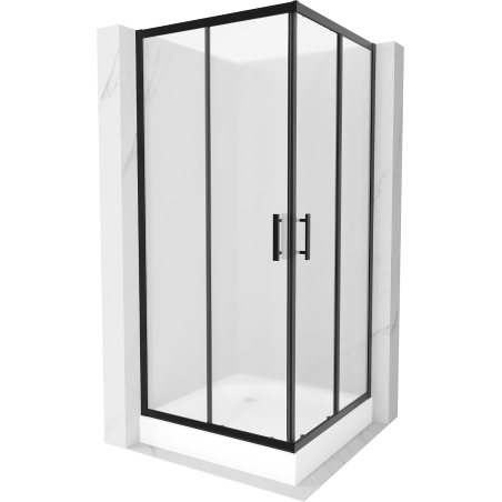 Mexen Rio Square Shower Enclosure 90 x 90 cm, Frosted, Black + Rio Shower Tray, White - 860-090-090-70-30-4510