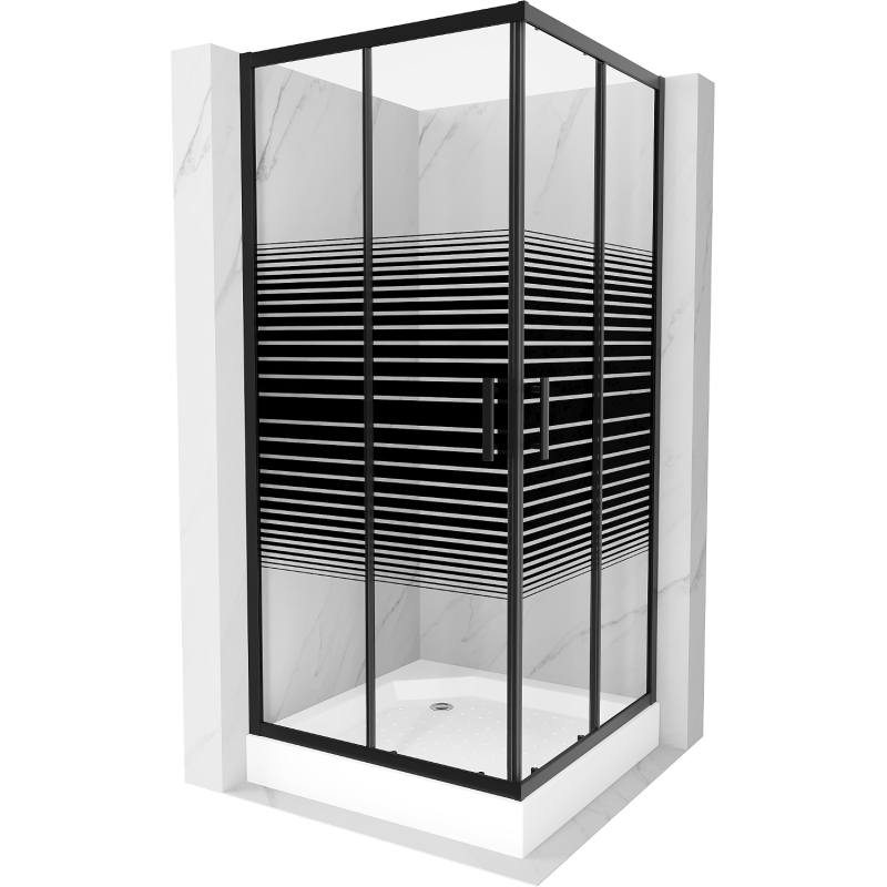 Mexen Rio square shower cubicle 90 x 90 cm, Stripes, Black + shower tray Rio, White - 860-090-090-70-20-4510