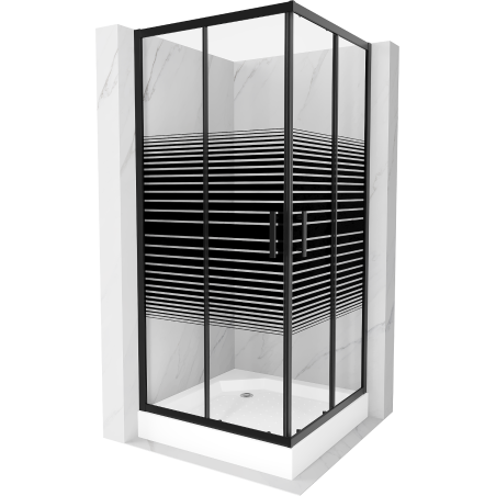 Mexen Rio square shower cabin 90 x 90 cm, black stripes, black + Rio shower tray, white - 860-090-090-70-20-4510