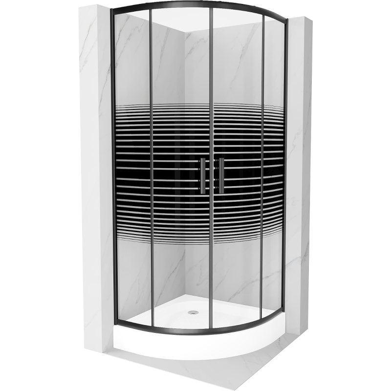 Mexen Rio shower cabin semicircular 80 x 80 cm, stripes, black + Rio tray, white - 863-080-080-70-20-4710