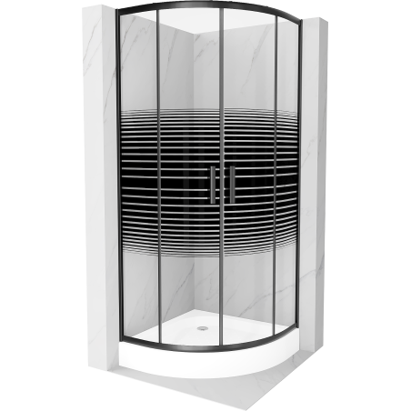 Mexen Rio Semi-circular Shower Enclosure 80 x 80 cm, Black Stripes, Black + Rio Tray, White - 863-080-080-70-20-4710