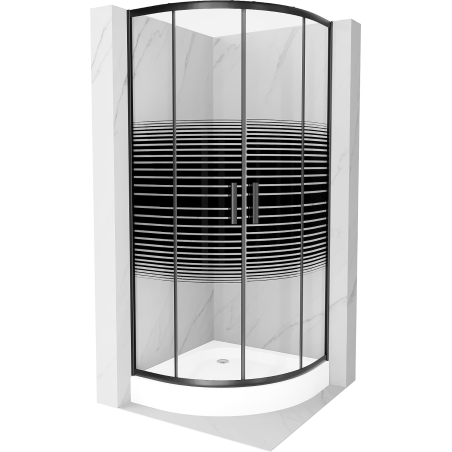 Mexen Rio shower cabin semicircular 80 x 80 cm, stripes, black + Rio tray, white - 863-080-080-70-20-4710