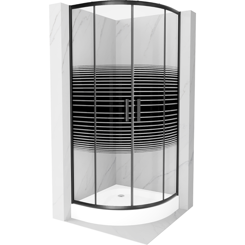 Mexen Rio shower cabin semicircular 90 x 90 cm, stripes, black + Rio shower tray, white - 863-090-090-70-20-4710