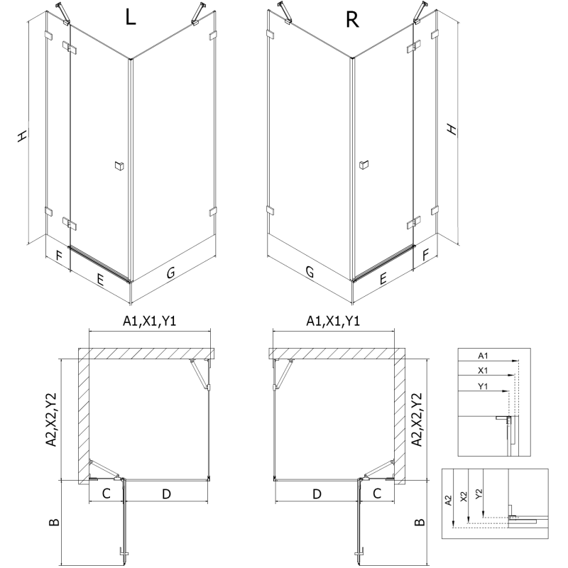 Mexen Lunar right pivot shower enclosure 90 x 90 cm, transparent, chrome - 834-090-090-01-00-P