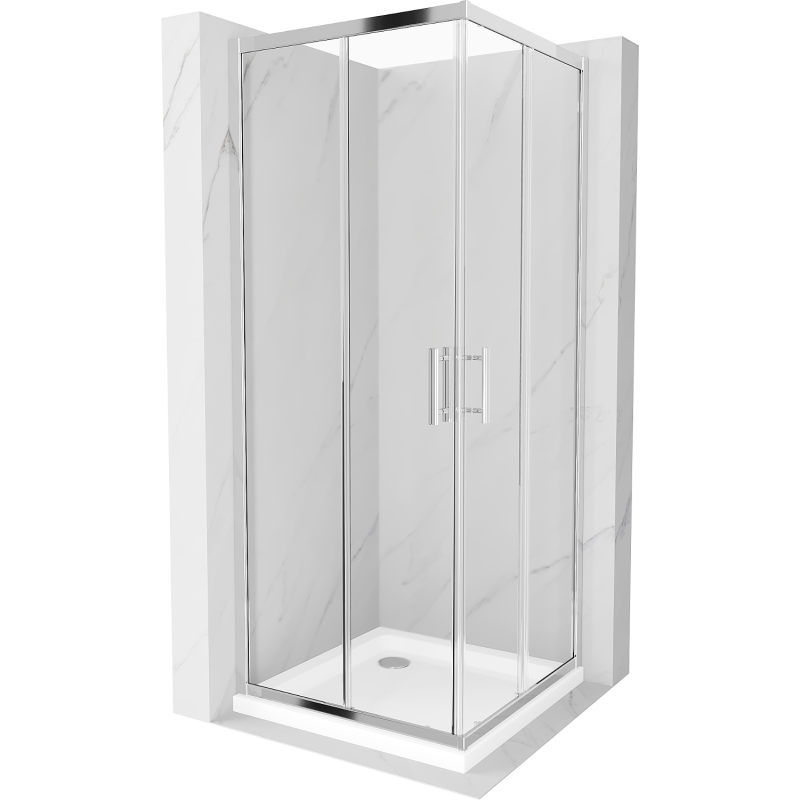 Mexen Rio square shower cubicle 70 x 70 cm, Transparent, Chrome + shower tray Flat, White - 860-070-070-01-00-4010
