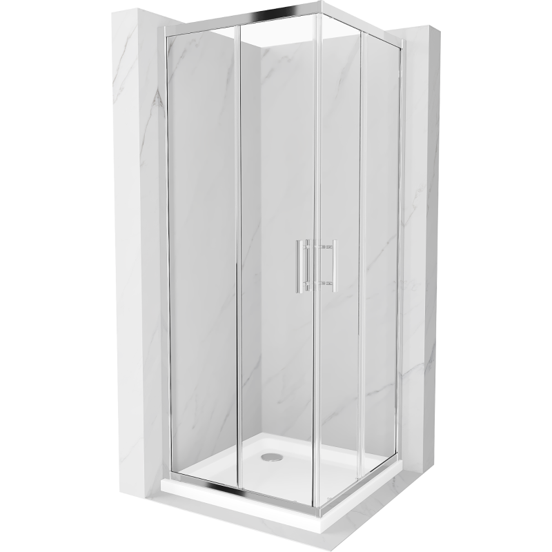 Mexen Rio 80 x 80 cm Square Shower Enclosure, Transparent, Chrome + Flat Shower Tray, White - 860-080-080-01-00-4010