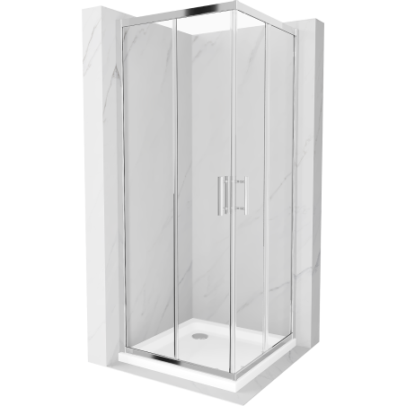 Mexen Rio square shower cubicle 90 x 90 cm, Transparent, Chrome + shower tray Flat, White - 860-090-090-01-00-4010