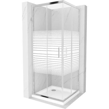 Mexen Rio square shower cabin 70 x 70 cm, white stripes, chrome + Flat shower tray, white - 860-070-070-01-20-4010