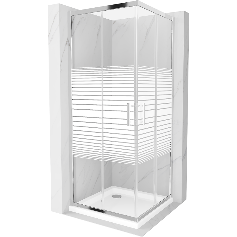 Mexen Rio square shower cubicle 80 x 80 cm, Stripes, Chrome + shower tray Flat, White - 860-080-080-01-20-4010