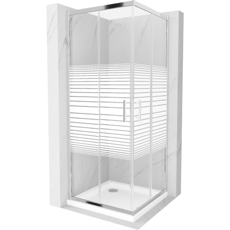 Mexen Rio square shower cubicle 90 x 90 cm, Stripes, Chrome + shower tray Flat, White - 860-090-090-01-20-4010