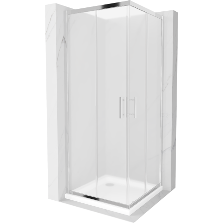 Mexen Rio square shower cubicle 70 x 70 cm, Frosted, Chrome + shower tray Flat, White - 860-070-070-01-30-4010