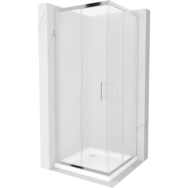 Mexen Rio square shower cubicle 80 x 80 cm, Frosted, Chrome + shower tray Flat, White - 860-080-080-01-30-4010